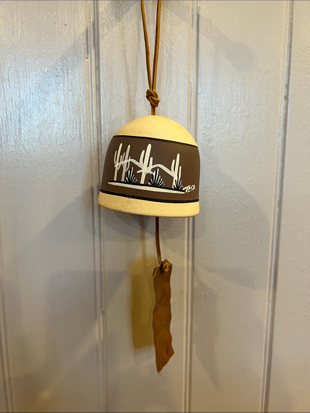 Vintage Handmade Southwestern Ceramic Bell Hanging, Native American Signed Art